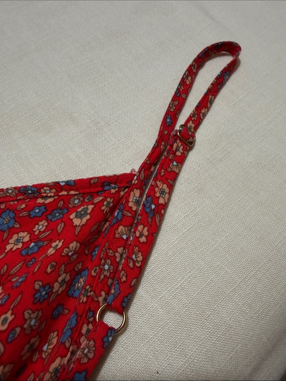 NATURAL LIFE Red & Blue Floral Wide-Leg Spaghetti-Strap Boho Jumpsuit, Size S. - Picture 7 of 14